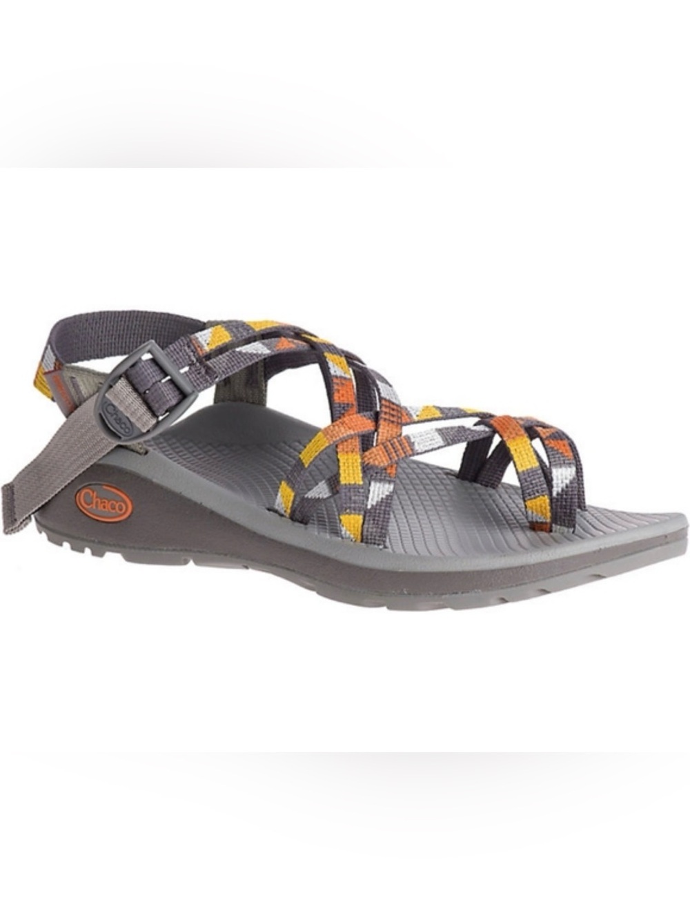 EUC Chaco Gray Sandal with Yellow & Orange Accent Straps